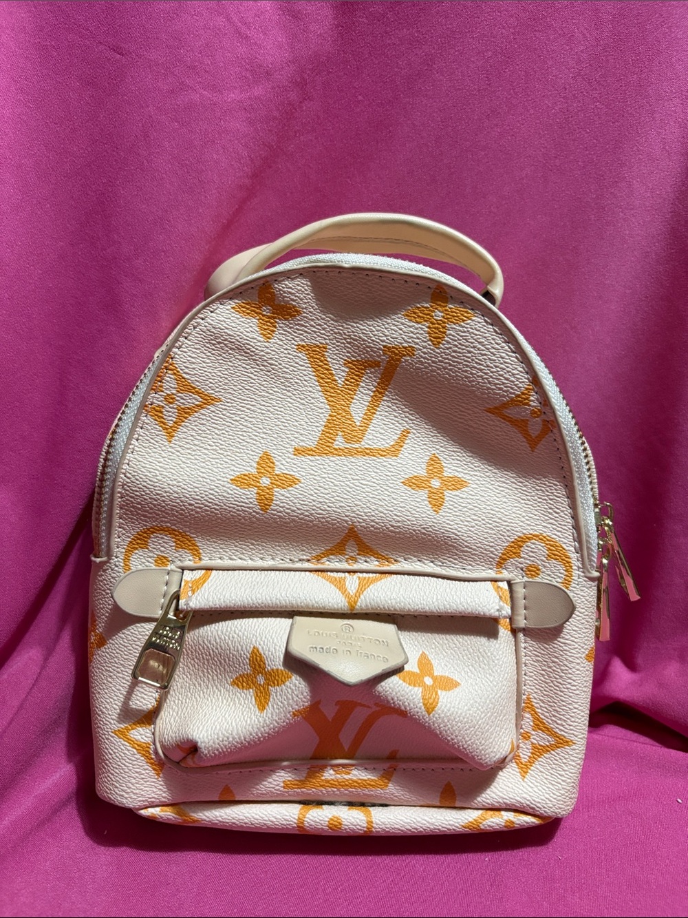 Louis Vuitton White Mini Backpack with Orange Monogram